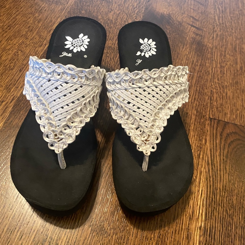 White Crochet Wedge Flip Flops